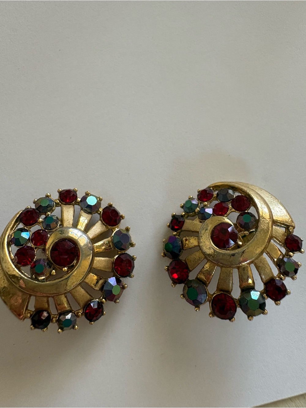 Vintage Trifari Gold-Tone Aurora Borealis Spiral Clip Earrings